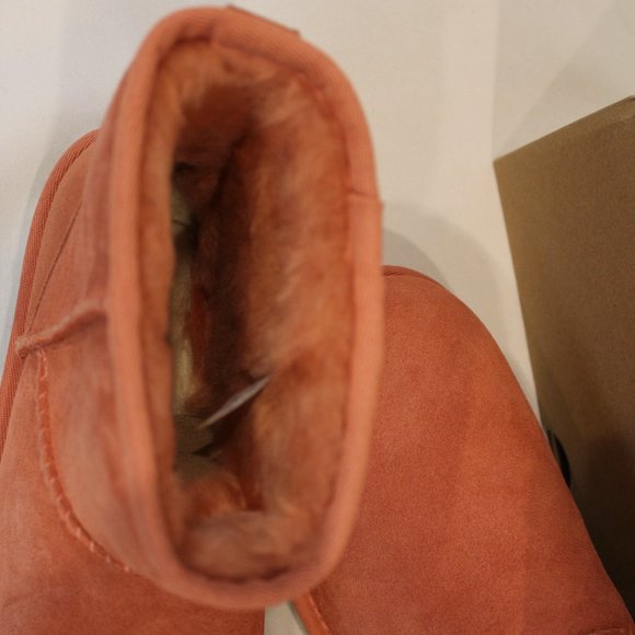 NIB UGG WOMEN'S MINI SUEDE SHEARLING LINED ANKLE BOOTS BOOTIES CORAL PINK - Picture 5 of 8